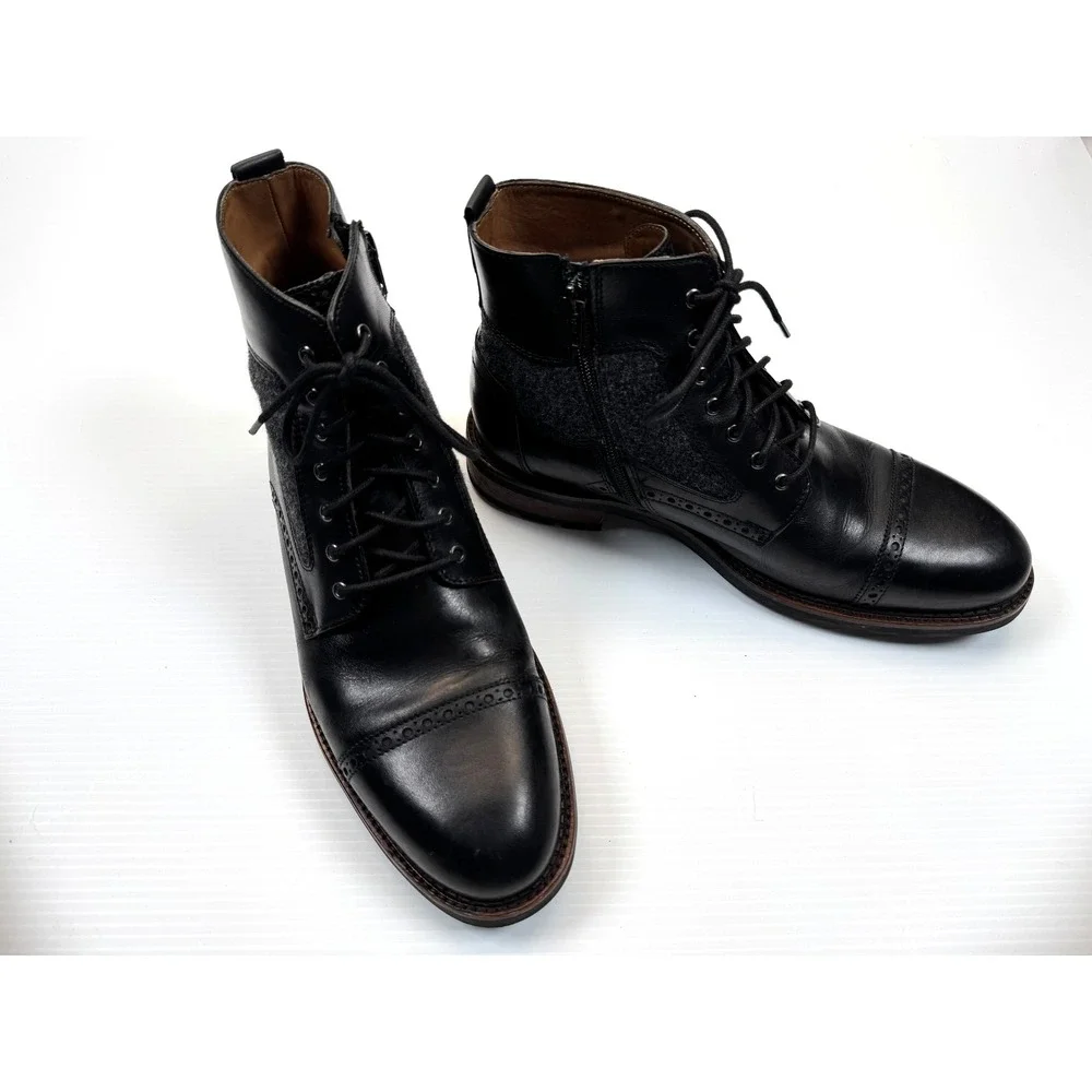 Johnson & Murphy 1850 Fullerton Cap-Toe Boots Mens 8.5 EUC Black Leather 27-1711